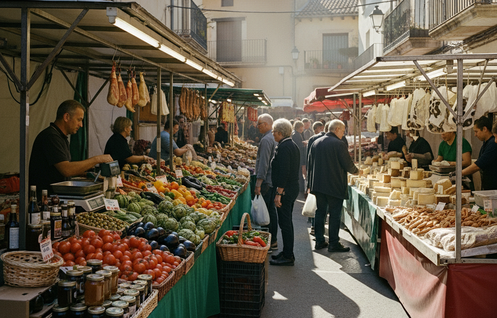 Tipico mercado de un pequeño pueblo del interior de Catalunya